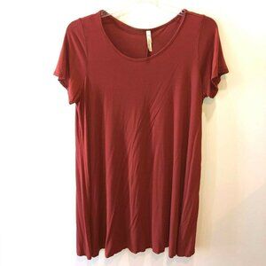 Jesse & J Womens Size 1X Red Maroon Short Sleeve Scoop Neck Tunic Dress
